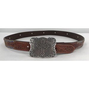 Ranger Belt Company Leather Belt Cowboy Western Cross Christian Buckle Hair‎